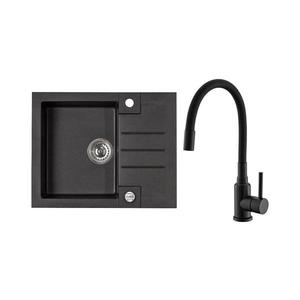 ALVEUS SETA23236 - Chiuvetă de bucătărie ROCK + baterie pentru chiuvetă MINTAS, 34 cm, granit, negru imagine