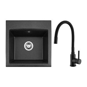 ALVEUS SETA23193 - Chiuvetă de bucătărie ATROX + baterie de chiuvetă MINTAS, 34 cm, granit/negru imagine