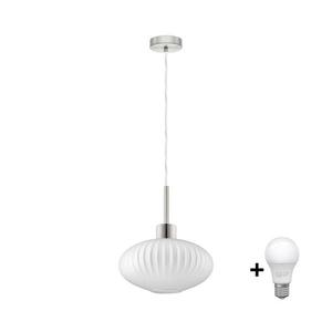 Lustră LED pe cablu HARMA, 1xE27/60W/230V, Ø 30 cm, crom mat/alb imagine
