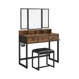 Masă de toaletă FLORA cu taburet, 28, 6x42 cm, maro/negru imagine