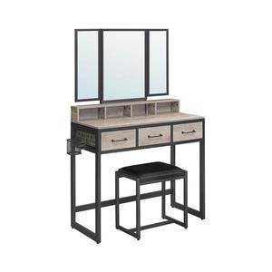 Set masă de toaletă cu taburet FLORA, 28, 6 x 42 cm, gri/negru imagine