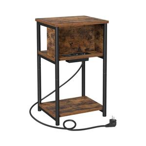 Măsuță laterală ROD cu prize integrate și porturi USB, maro/negru imagine