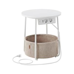 Masă laterală NOIRA, bej/alb, cu prize și porturi USB încorporate imagine