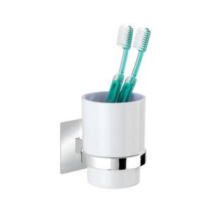 WENKO Pahar pentru periuțe de dinți TURBO-LOC QUADRO ED. 7x9, 5 cm, crom lucios/alb - 23847800 imagine