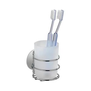 WENKO 18779100 - Suport pentru periuțe de dinți TURBO-LOC rotund, din oțel, 7, 5 x 9 cm, crom lucios/alb imagine