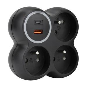 P106CB-PD20 - Prelungitor cu 3 prize de 15 A și porturi USB A și C, negru imagine
