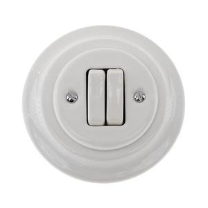 Bohemia-Design - Întrerupător dublu retro din porțelan cu ramă nr. 6+6, alb imagine