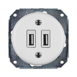 Bohemia-Design -Priză USB retro din porțelan, fără ramă, 2x USB-A, albă imagine