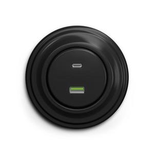 lap - Priză retro cu USB-A și USB-C, cu ramă, neagră imagine