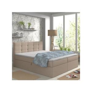 Pat tapițat EMBER 180x200 cm, bej, cu saltele, topper și spațiu de depozitare integrat imagine