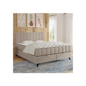 Pat tapițat ALICIA 140x200 cm, bej, cu saltele și topper incluse, cu spațiu de depozitare imagine