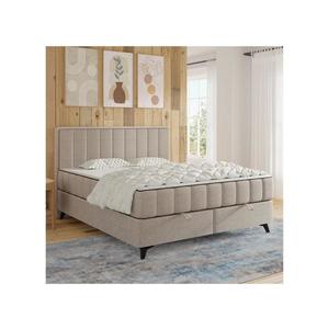 Pat tapițat ALICIA 160x200 cm, bej, cu saltele, topper și spațiu de depozitare imagine