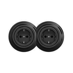 lap - Priză dublă retro pentru uz casnic, cu ramă SCHUKO 230V, neagră imagine