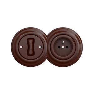 lap - Întrerupător retro unipolar nr. 1 și priză 230V cu ramă, maro imagine