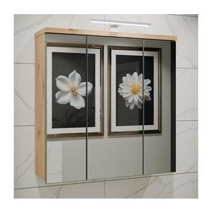 Corp suspendat pentru baie cu oglindă VENOM, verde/stejar artisan imagine