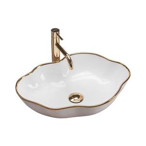 REA-U0696 - Lavoar pentru montaj pe blat PEARL 38x50, 5 cm ceramică/alb lucios/auriu imagine