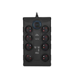 PO80B - Cablu prelungitor cu întrerupător, 8 prize (Tip E) + 1x USB-A + 1x USB-C, 2 m, negru imagine