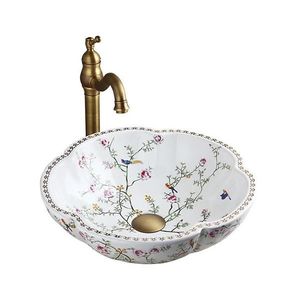 Lavoar FELICIA pentru blat, ceramică, Ø 42, 5 cm, model floral - REA-U7504 imagine