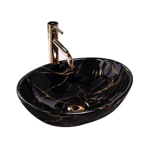 REA-U5611 - Lavoar pentru blat SOFIA 34, 5 x 41 cm ceramică/negru/decor marmură imagine