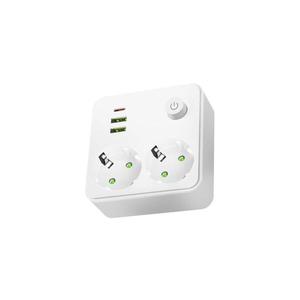 Priză multiplă cu întrerupător LINEA, 2 x 230 V + 3 x USB (A/C), prize Schuko, albă imagine