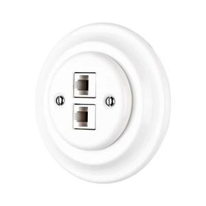 Bohemia-Design - Priză de rețea retro din porțelan cu ramă, 2x CAT5e, alb imagine