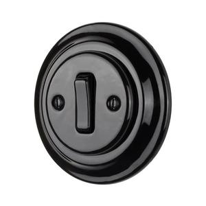 Bohemia-Design - Întrerupător retro din porțelan, simplu, cu ramă, pentru sonerie, negru imagine