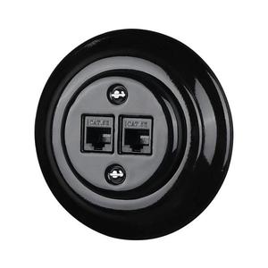 Bohemia-Design - Priză Ethernet retro din porțelan, cu ramă, 2xCAT.5E, neagră imagine