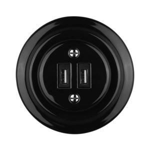 Bohemia-Design - Priză retro din porțelan cu ramă și 2xUSB-A, neagră imagine