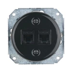 Bohemia-Design - Priză Ethernet retro din porțelan, fără ramă, 2x CAT5e, neagră imagine