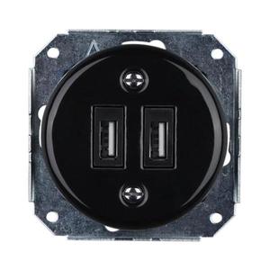 Bohemia-Design - Priză retro din porțelan, fără ramă, 2x USB-A pentru încărcare, neagră imagine