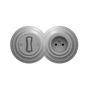 lap - Întrerupător unipolar retro nr. 1 și priză 230 V cu ramă, gri imagine