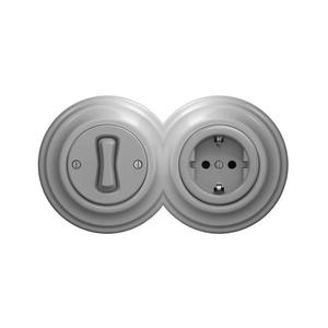 lap - Set retro: întrerupător unipolar nr. 1 și priză SCHUKO 230V cu ramă, gri imagine