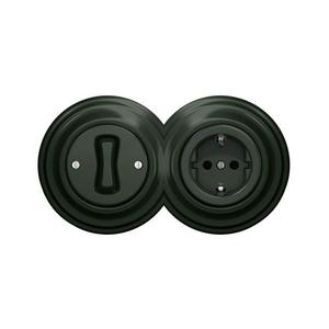 lap - Întrerupător unipolar retro nr. 1 și priză SCHUKO 230V cu cadru, verde imagine