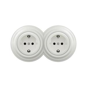 lap - Priză dublă retro pentru uz casnic, cu ramă, SCHUKO, 230V/16A, alb imagine