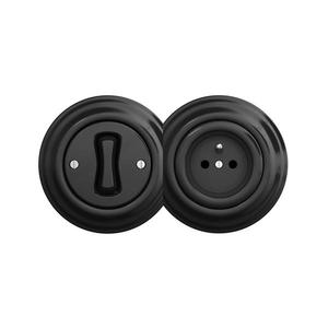 lap - Întrerupător retro unipolar nr. 1 și priză 230V cu ramă, negru imagine