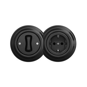 lap - Retro întrerupător unipolar nr. 1 și priză SCHUKO 230 V cu ramă neagră imagine