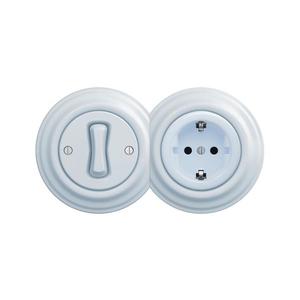 lap - Întrerupător retro unipolar nr. 1 și priză SCHUKO 230V cu ramă, albastru imagine