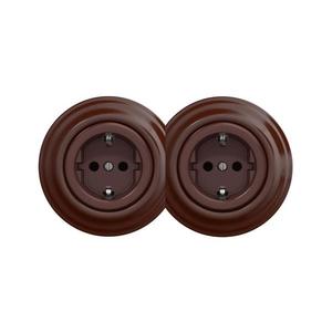 lap - Priză dublă retro de perete, cu ramă, SCHUKO 230V, maro imagine