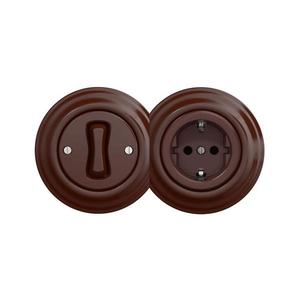 lap – Retro: întrerupător unipolar nr. 1 și priză SCHUKO 230 V cu ramă, maro imagine