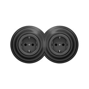 lap - Priză dublă retro cu ramă, SCHUKO 230 V, antracit imagine