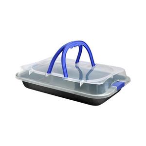 Tavă de copt TORO cu capac, 42 x 3, 8 x 29 cm, negru/albastru imagine