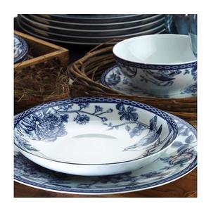 Set de veselă, 24 de piese, porțelan, alb/albastru imagine