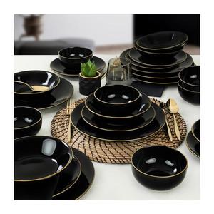 Set de masă, 24 piese, negru/auriu, din ceramică de tip stoneware imagine