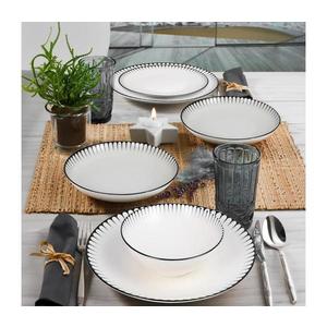 Set veselă 24 piese, porțelan, alb/negru imagine