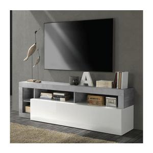 Comodă TV LENOR, alb/gri cu aspect beton imagine