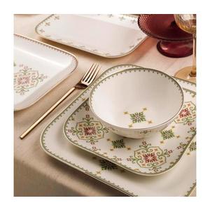 Set de veselă 26 buc alb/verde/porțelan imagine