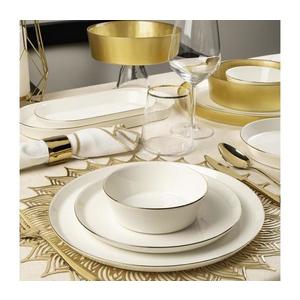 Set de masă, 26 piese, porțelan, alb/auriu imagine