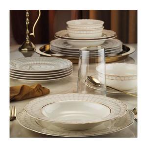 Set de masă 24 piese, porțelan alb cu accente aurii imagine