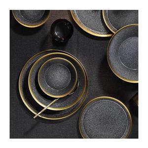 Set de masă 16 piese antracit/auriu/porțelan imagine