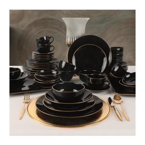 Set veselă 44 piese, negru/auriu, din ceramică tip stoneware imagine